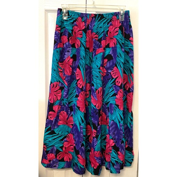 ALFRED DUNNER Womens 14 Tropical Midi Skirt Floral Vintage USA Made Cruise Beach - Picture 3 of 6